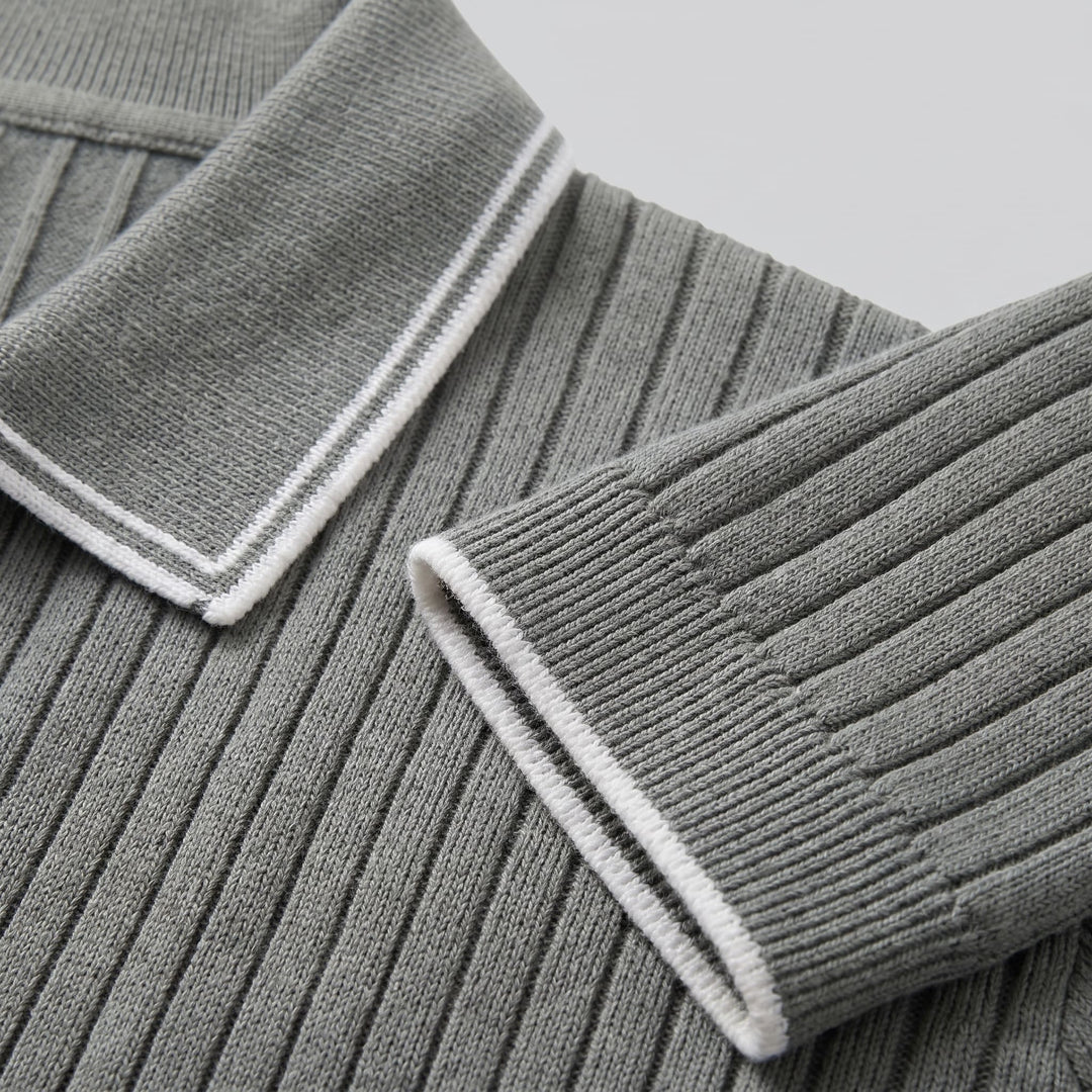 Reeve Contrast Tipped Ribbed Knit Polo