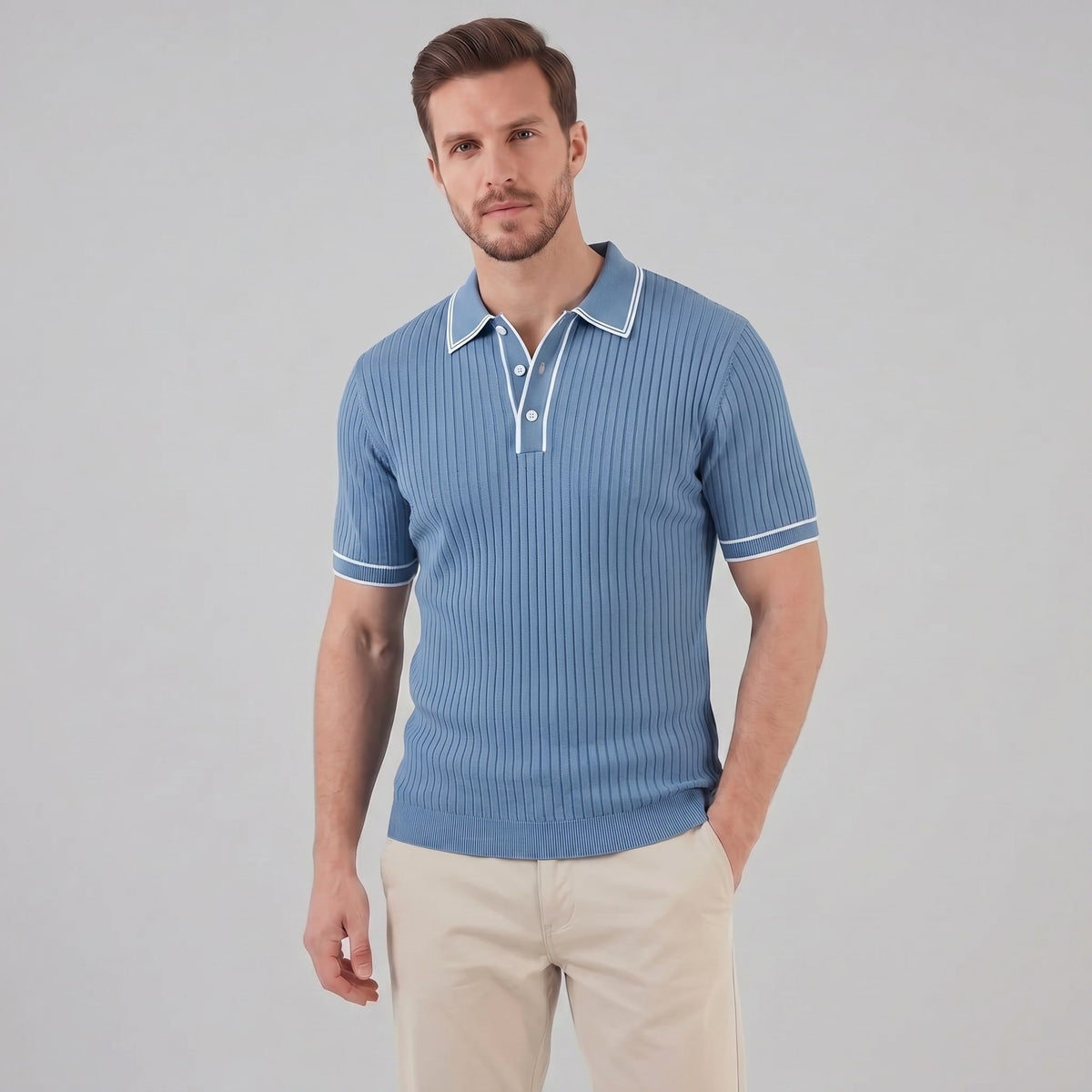 Reeve Contrast Tipped Ribbed Knit Polo