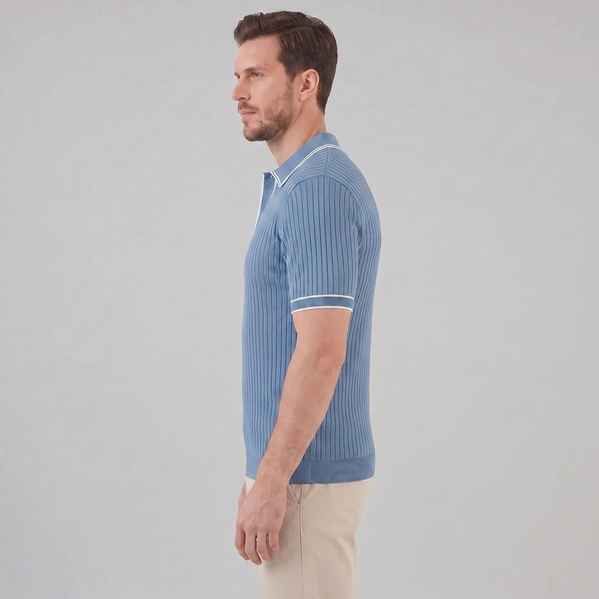 Reeve Contrast Tipped Ribbed Knit Polo