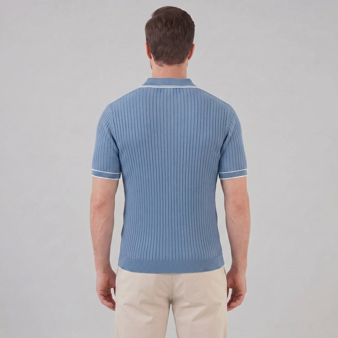 Reeve Contrast Tipped Ribbed Knit Polo