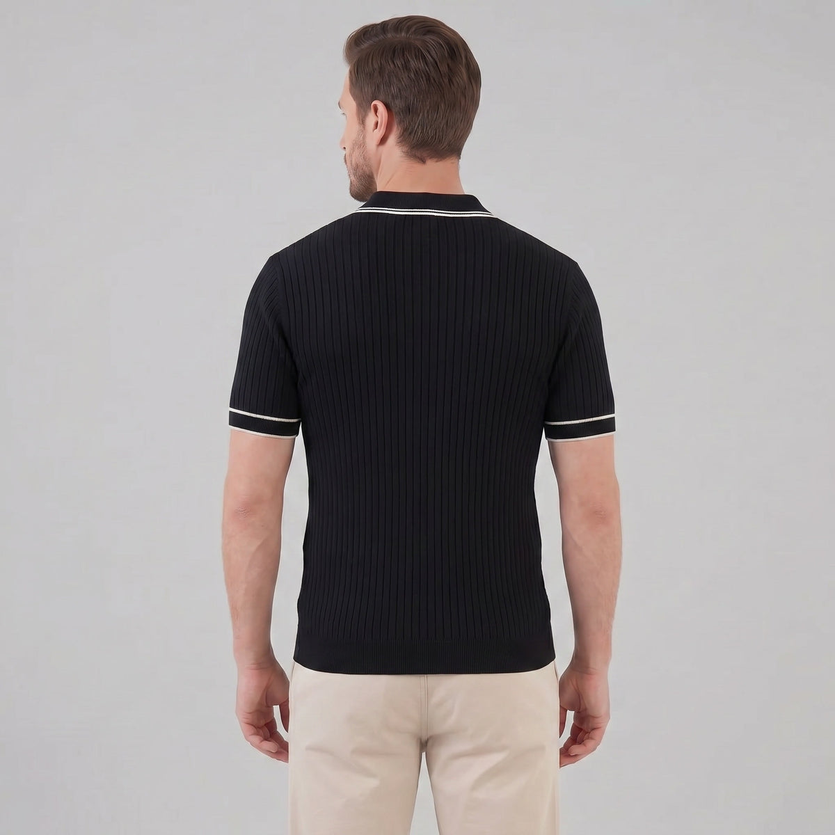 Reeve Contrast Tipped Ribbed Knit Polo