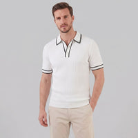 Reeve Contrast Tipped Ribbed Knit Polo