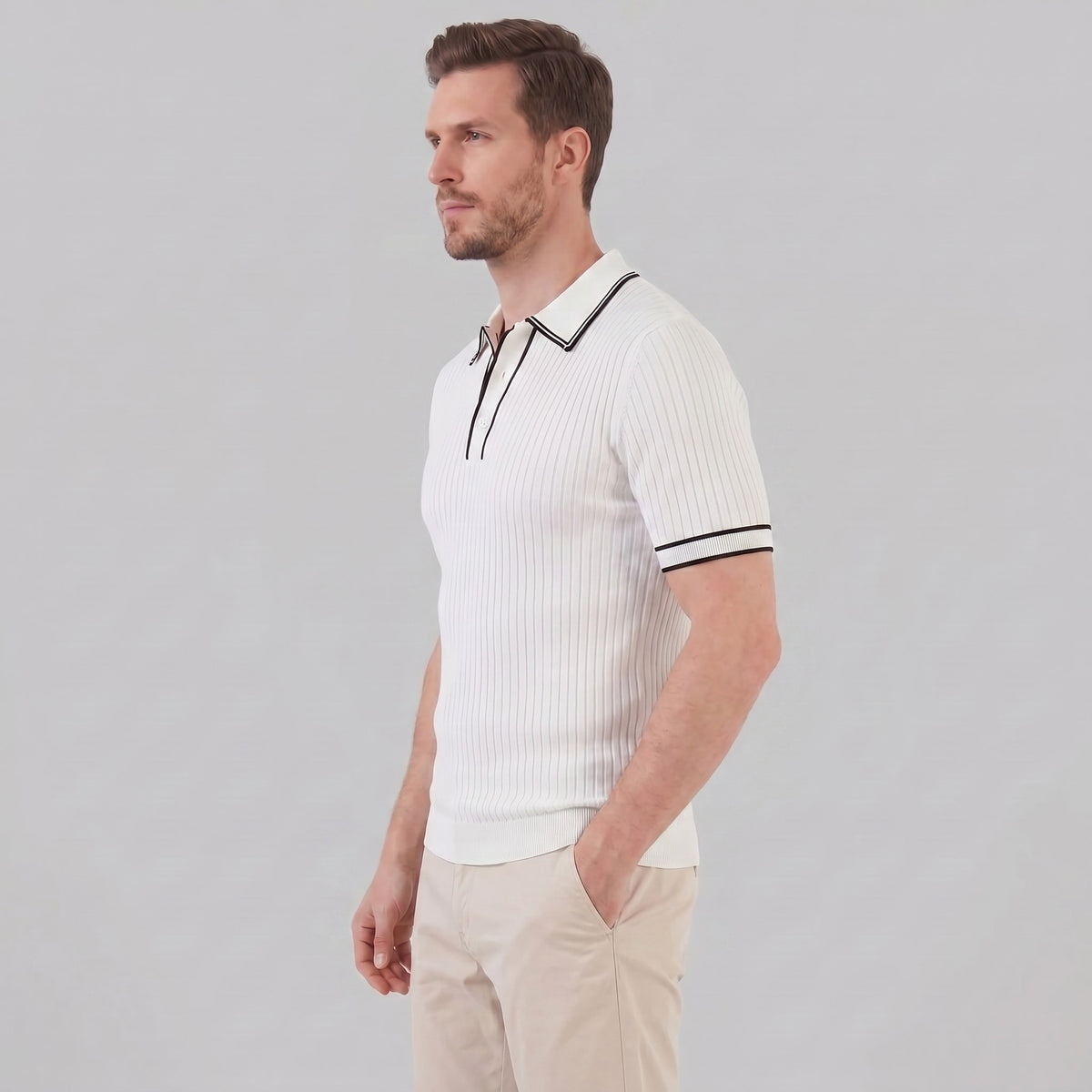 Reeve Contrast Tipped Ribbed Knit Polo_7