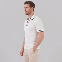 Reeve Contrast Tipped Ribbed Knit Polo