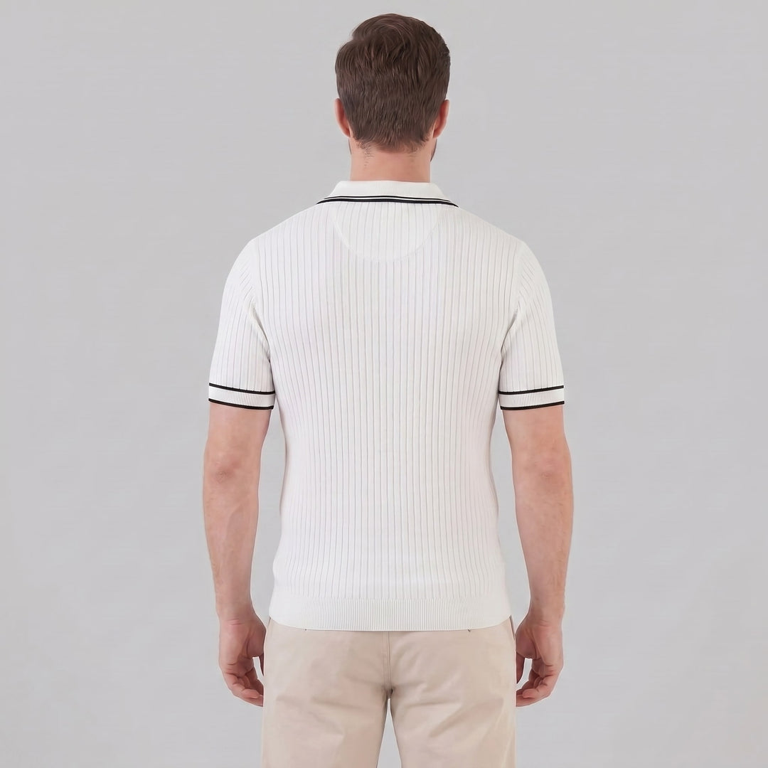 Reeve Contrast Tipped Ribbed Knit Polo