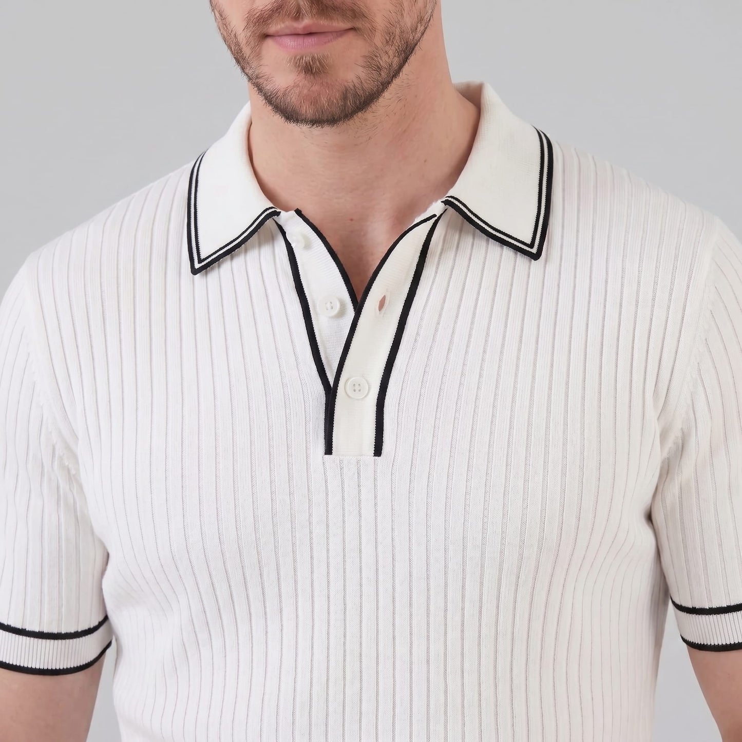 Reeve Contrast Tipped Ribbed Knit Polo_9