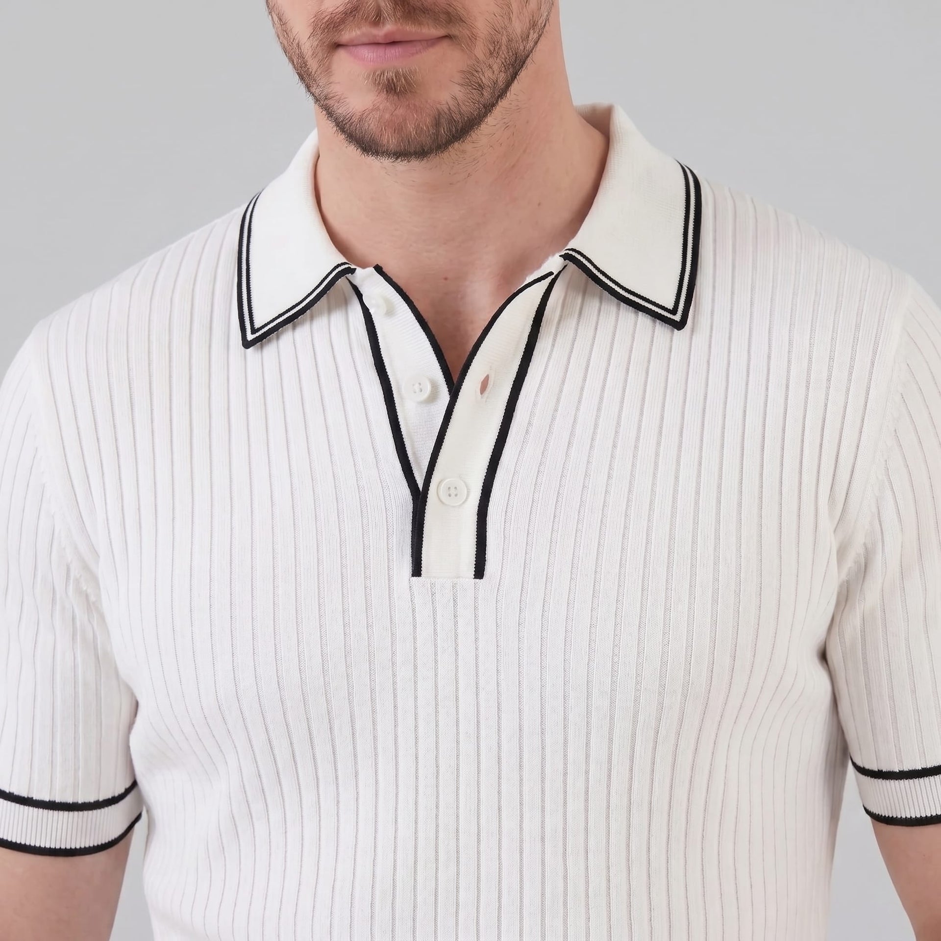 Reeve Contrast Tipped Ribbed Knit Polo