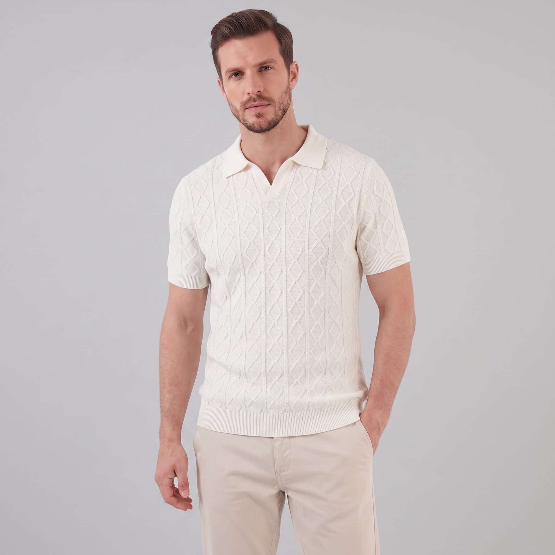 Remy Textured Cable Knit Polo Shirt