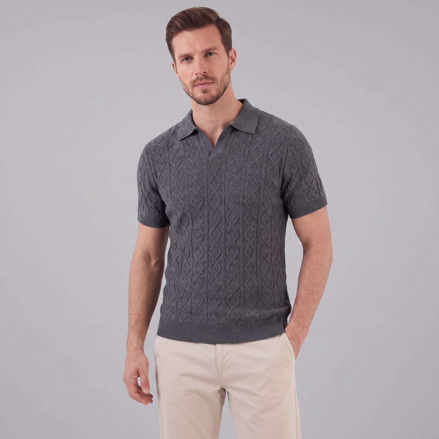 Remy Textured Cable Knit Polo Shirt_13
