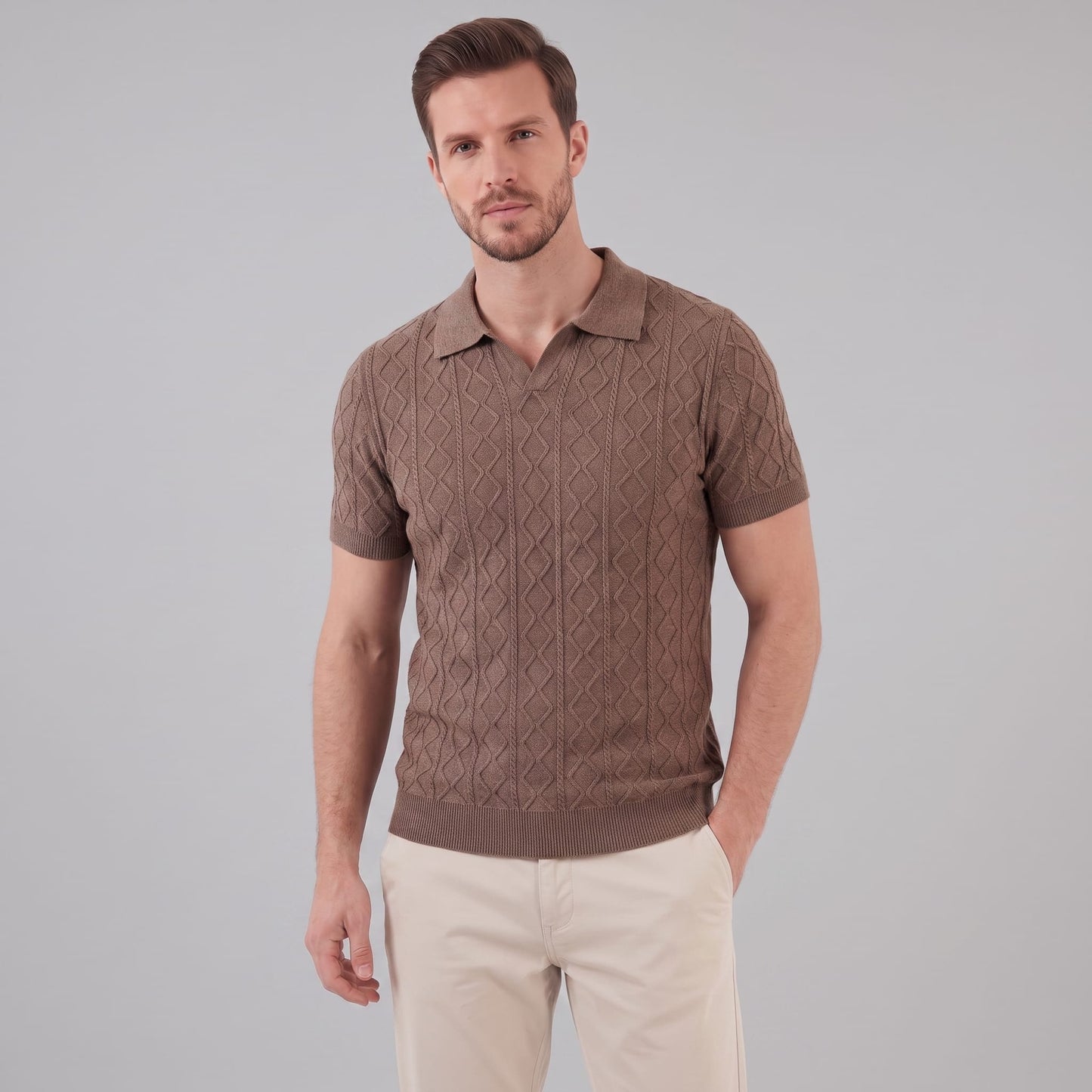 Remy Textured Cable Knit Polo Shirt_19