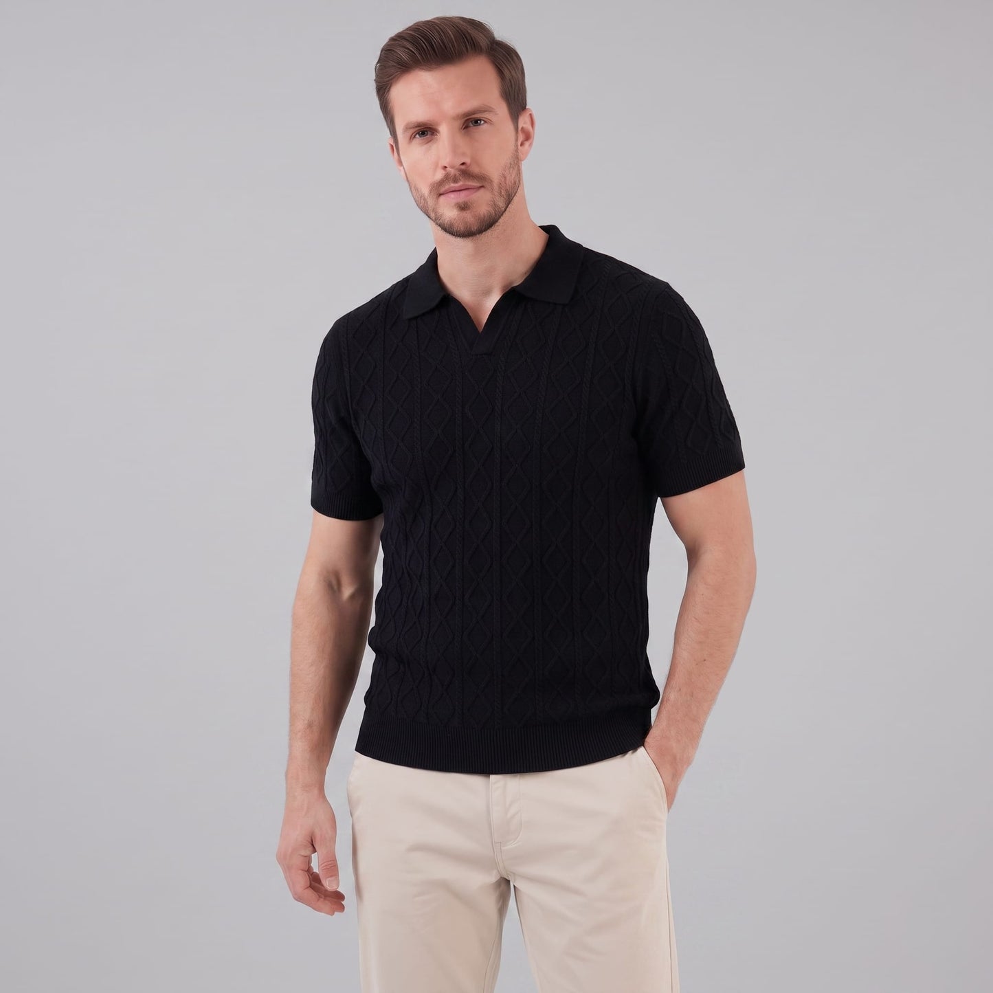 Remy Textured Cable Knit Polo Shirt_7