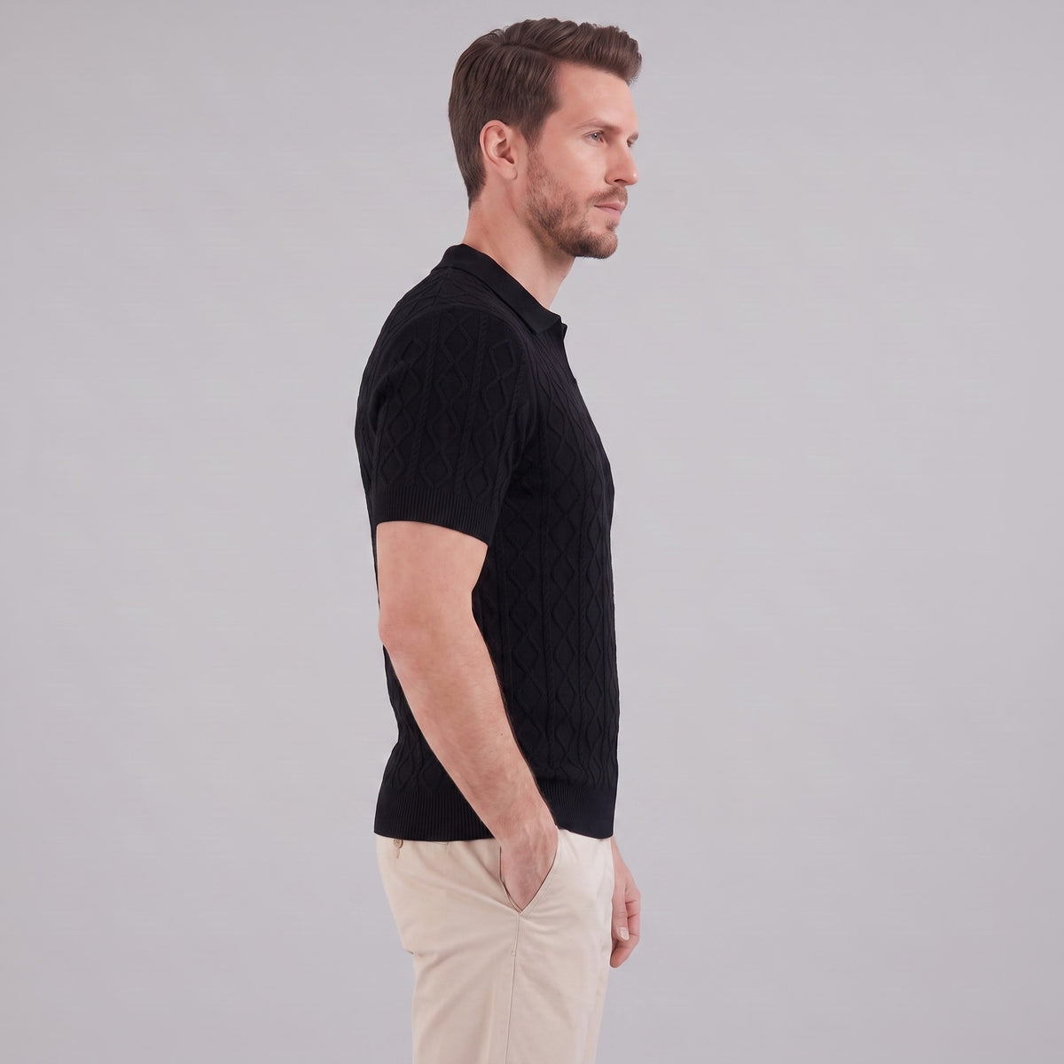 Remy Textured Cable Knit Polo Shirt