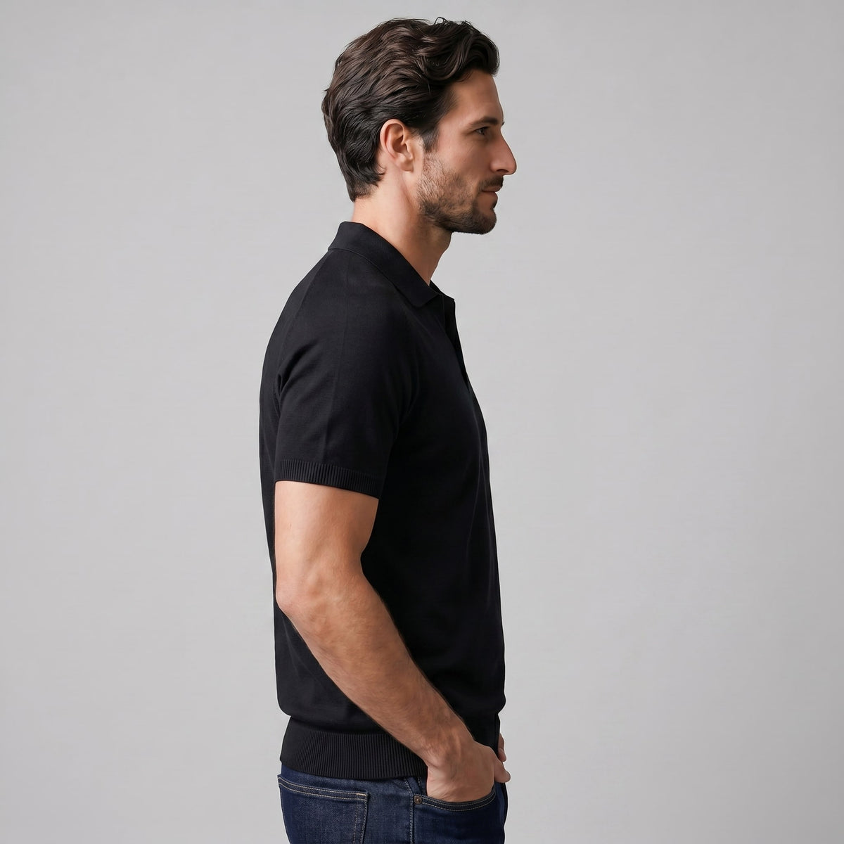 Rhett Fine Knit Open Collar Polo_3