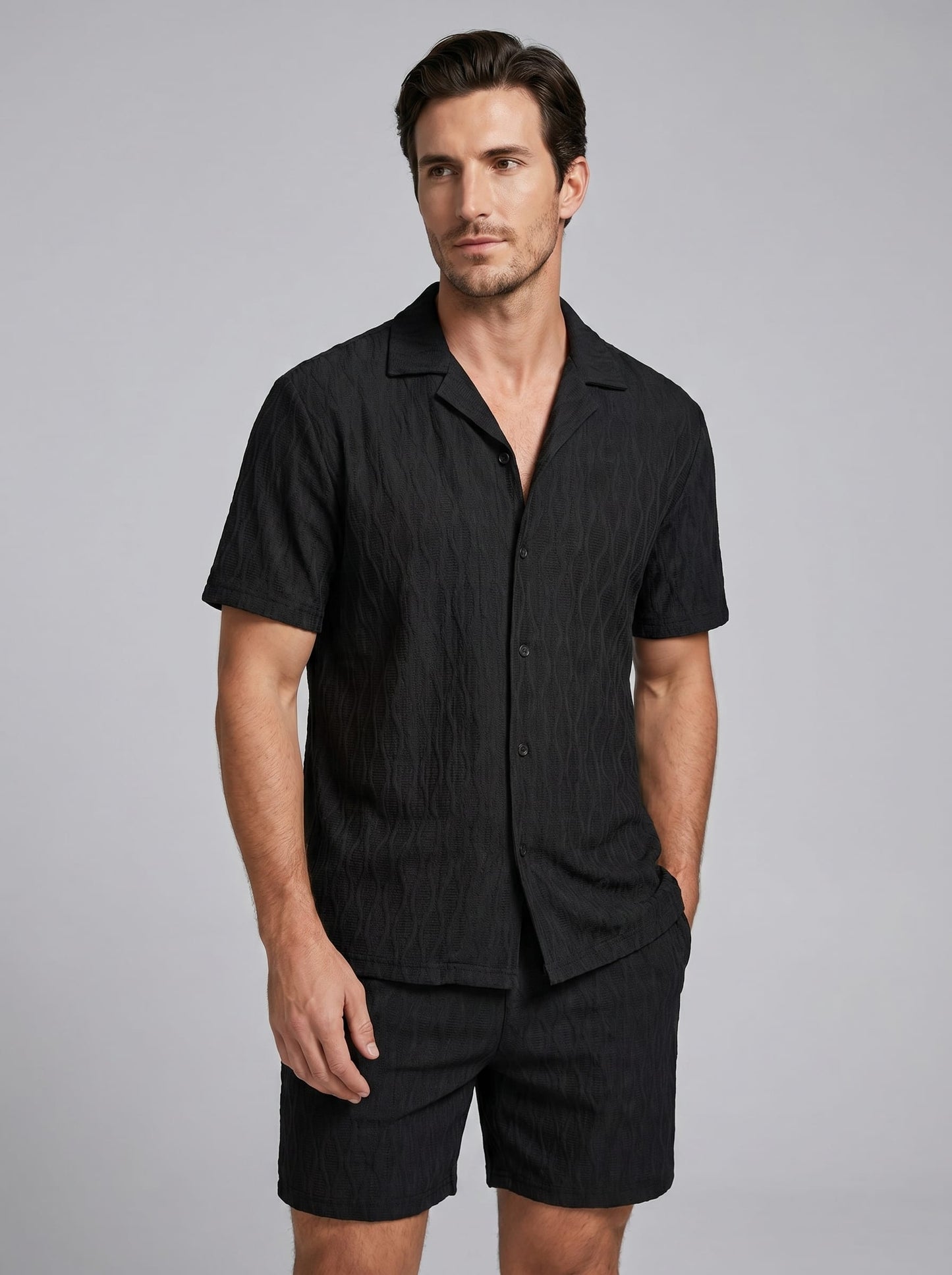 Briggs Textured Camp Collar Shirt and Shorts Set_16