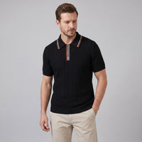 Ridge Contrast Collar Ribbed Knit Polo