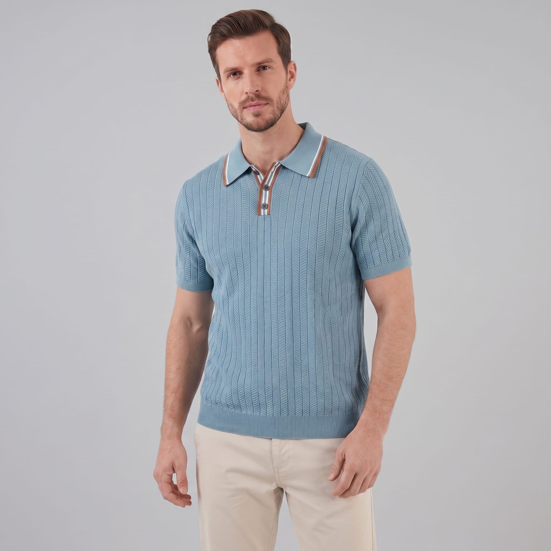 Ridge Contrast Collar Ribbed Knit Polo