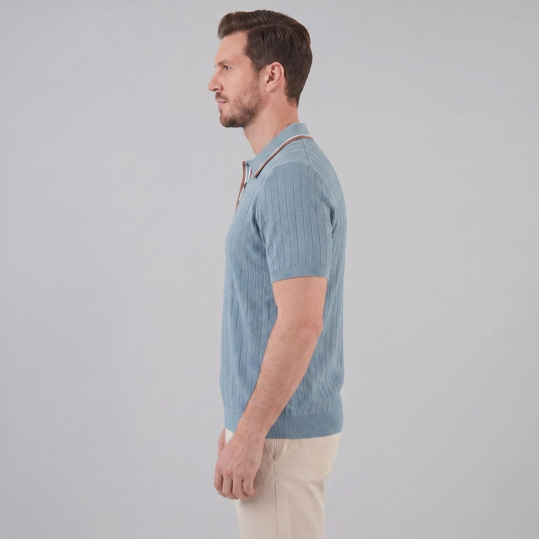 Ridge Contrast Collar Ribbed Knit Polo