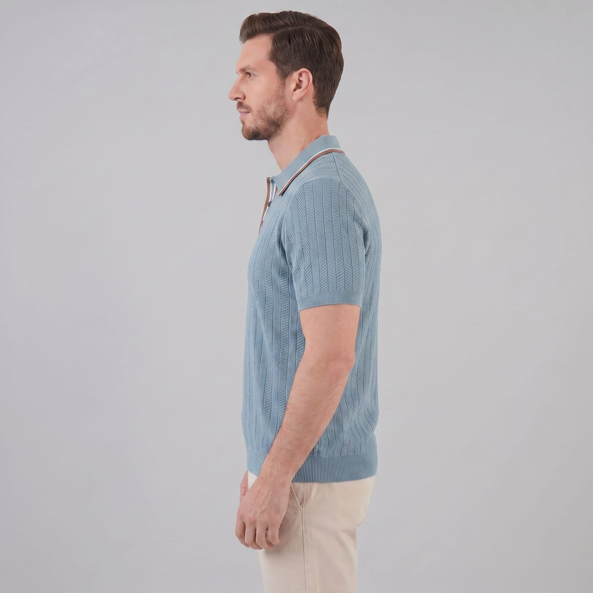 Ridge Contrast Collar Ribbed Knit Polo