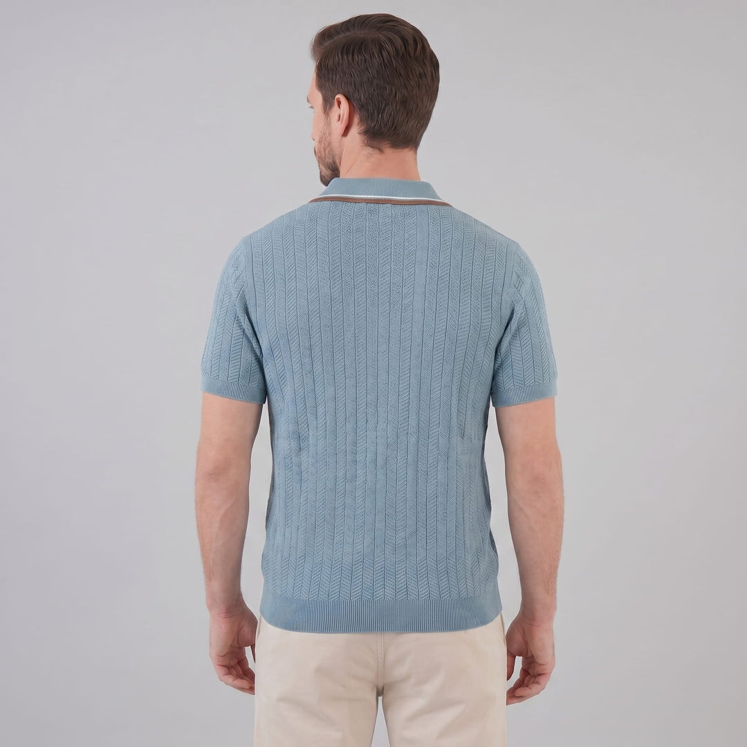 Ridge Contrast Collar Ribbed Knit Polo
