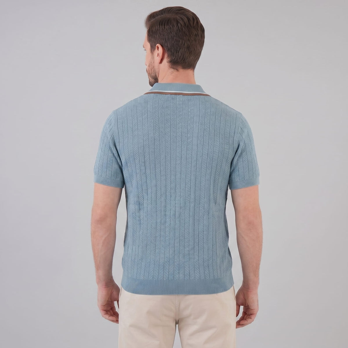 Ridge Contrast Collar Ribbed Knit Polo
