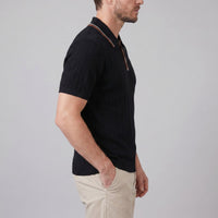 Ridge Contrast Collar Ribbed Knit Polo