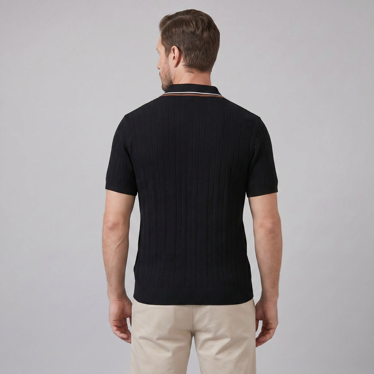 Ridge Contrast Collar Ribbed Knit Polo_3