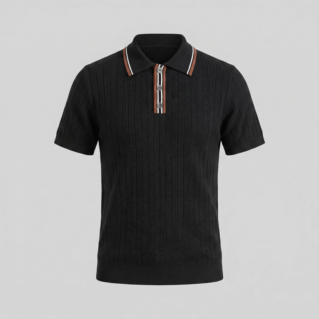 Ridge Contrast Collar Ribbed Knit Polo