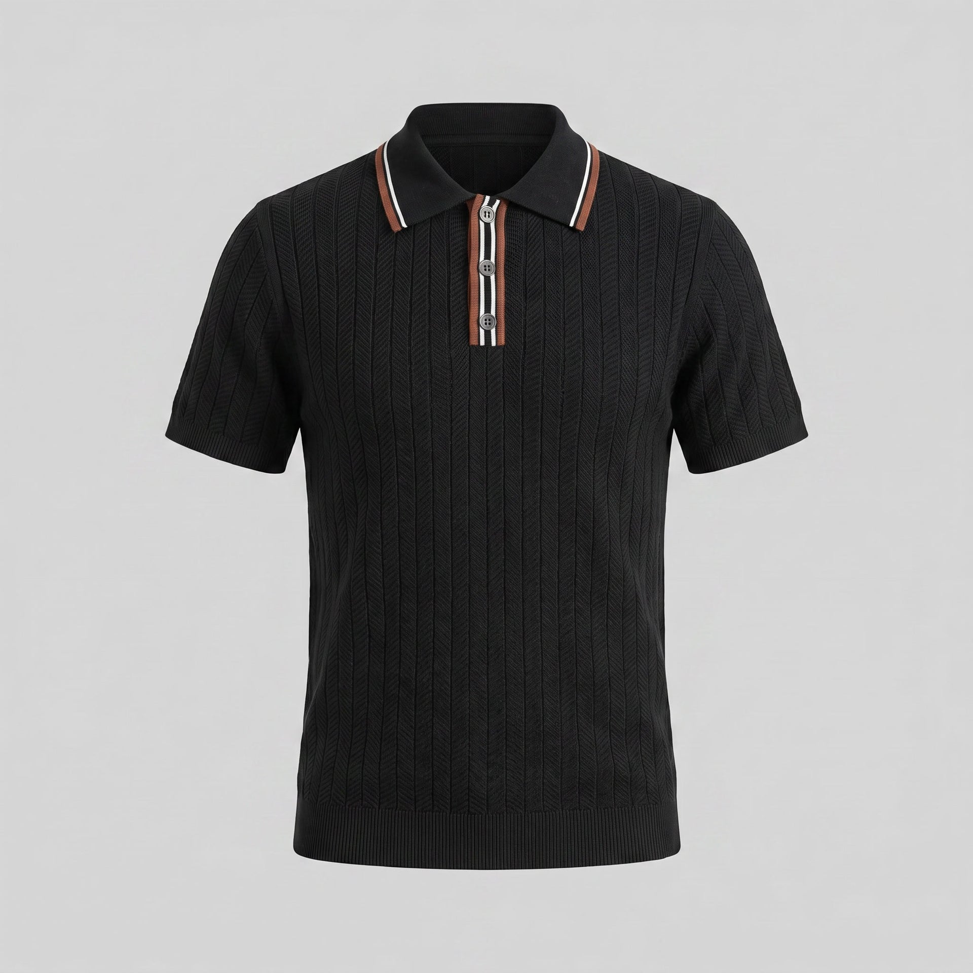 Ridge Contrast Collar Ribbed Knit Polo