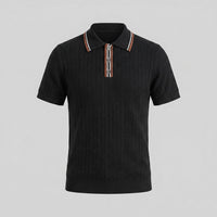 Ridge Contrast Collar Ribbed Knit Polo