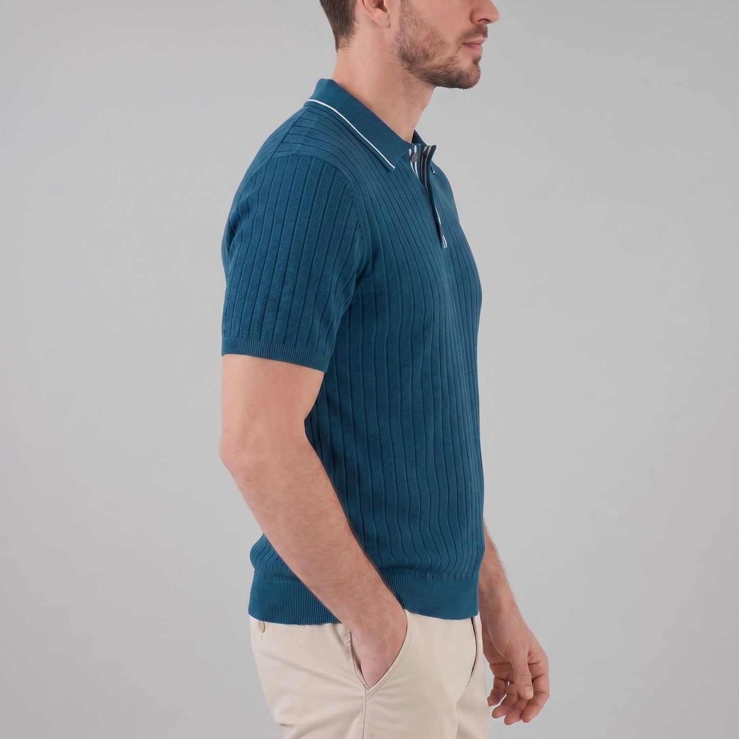 Ridge Contrast Collar Ribbed Knit Polo_6