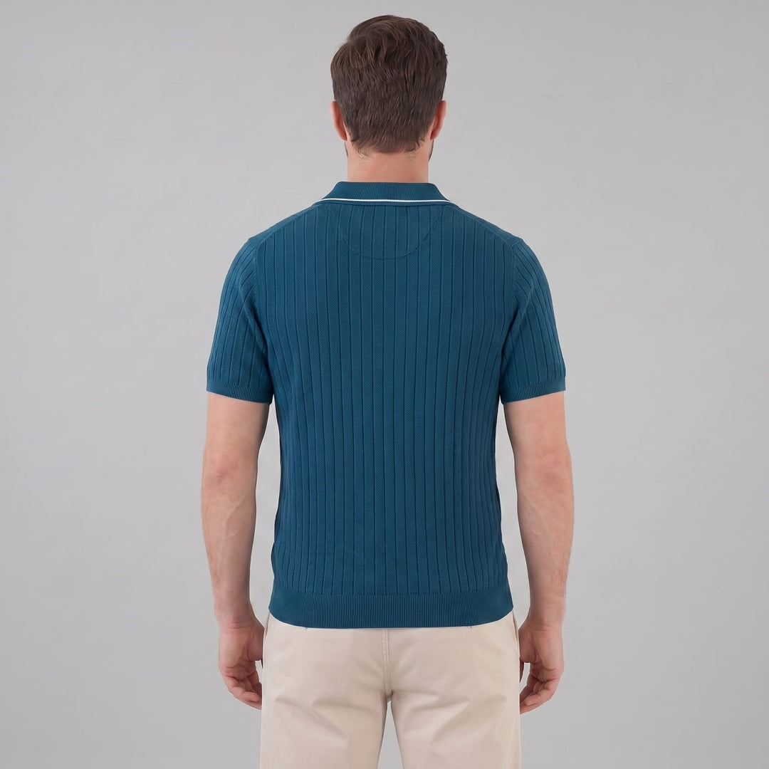 Ridge Contrast Collar Ribbed Knit Polo