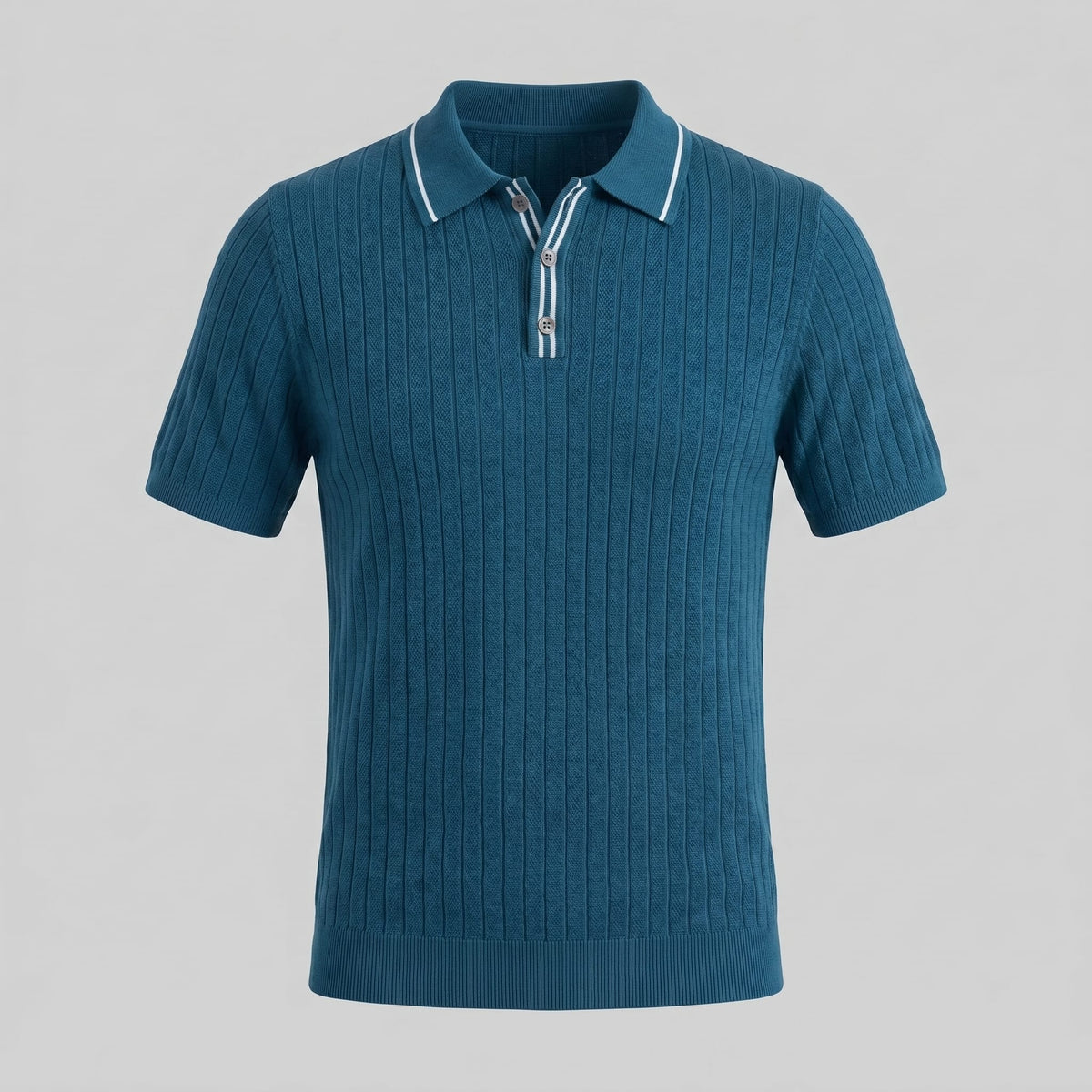 Ridge Contrast Collar Ribbed Knit Polo_9