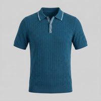 Ridge Contrast Collar Ribbed Knit Polo