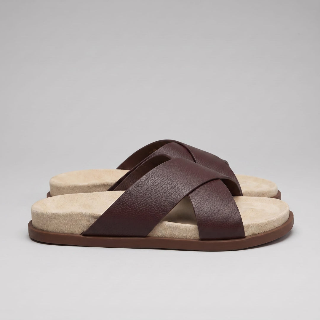 Stanton Leather Cross Strap Slides