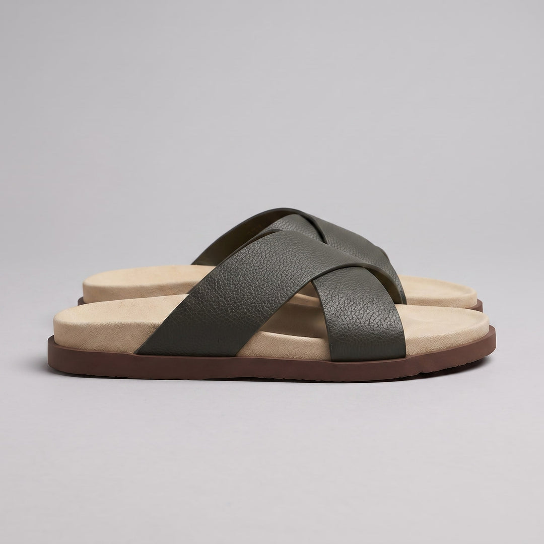 Stanton Leather Cross Strap Slides