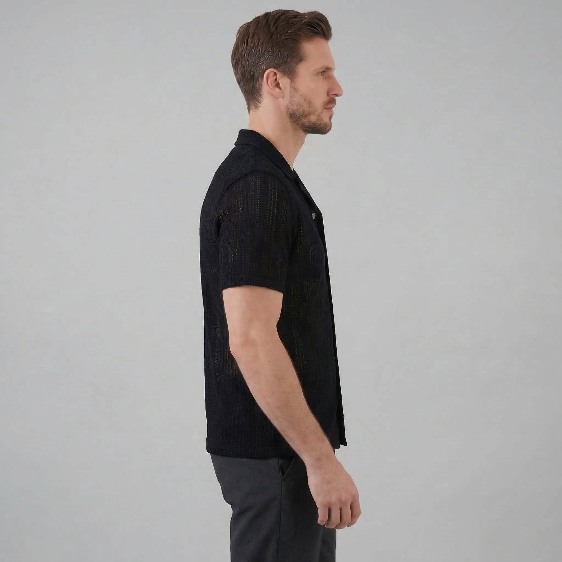 Jonas Open Knit Camp Collar Shirt