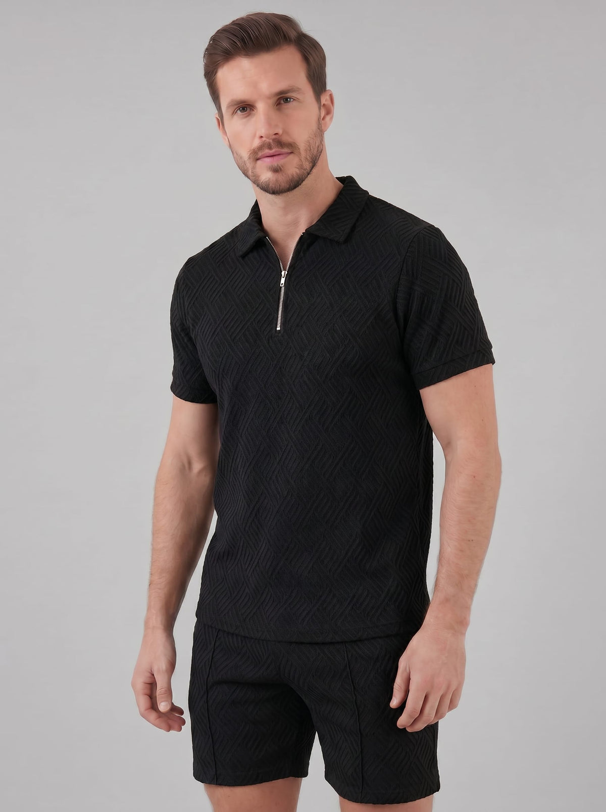 Camden Textured Zip Polo and Shorts Set