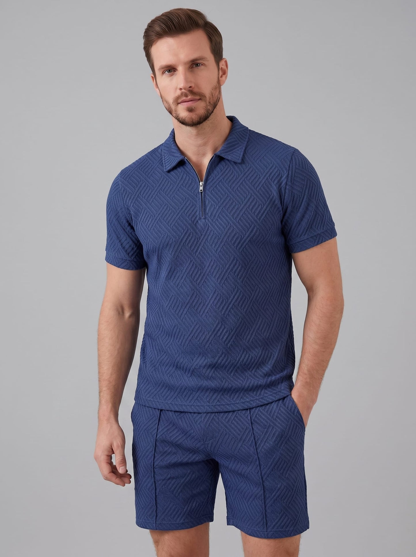 Camden Textured Zip Polo and Shorts Set_22