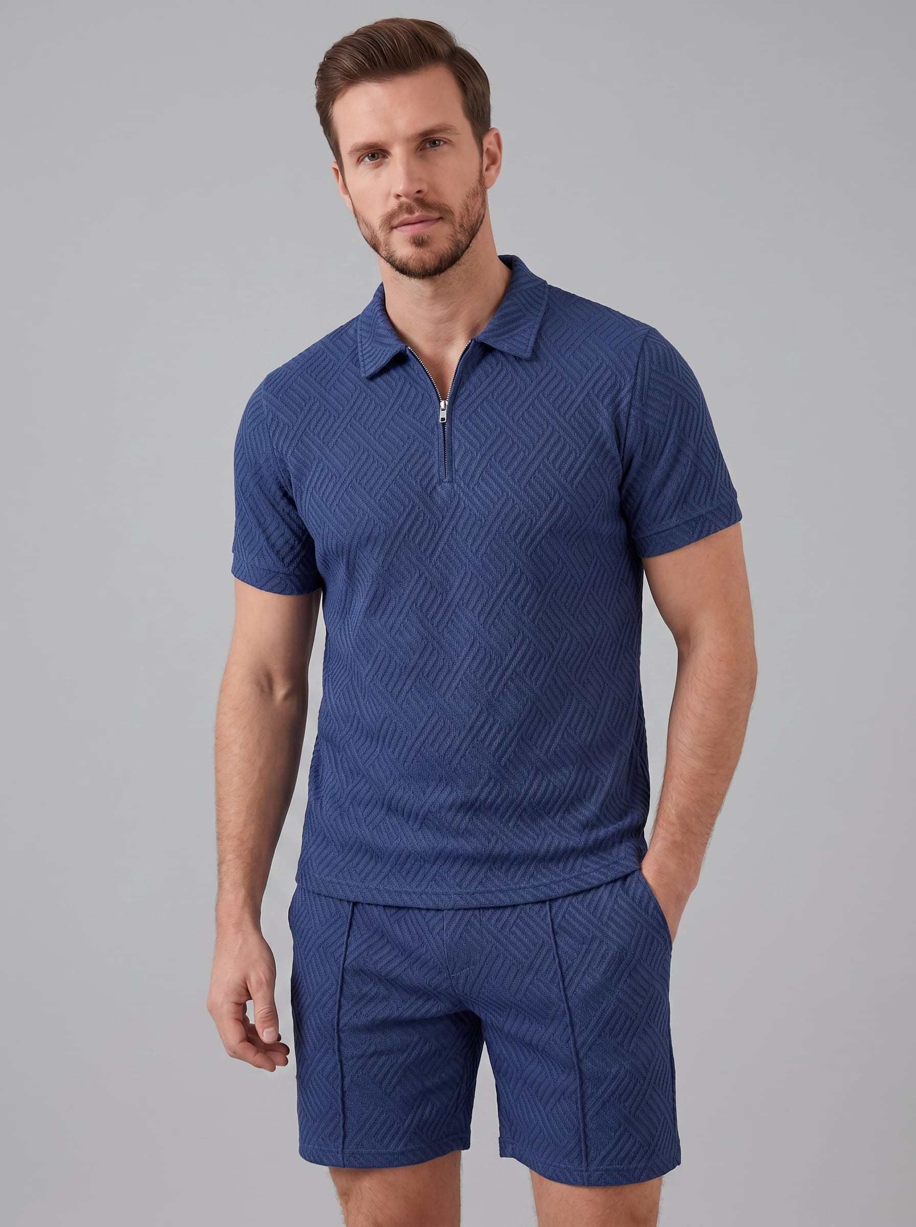 Camden Textured Zip Polo and Shorts Set