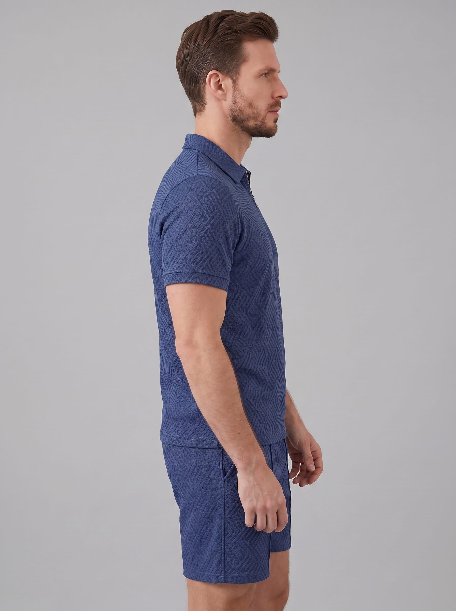 Camden Textured Zip Polo and Shorts Set