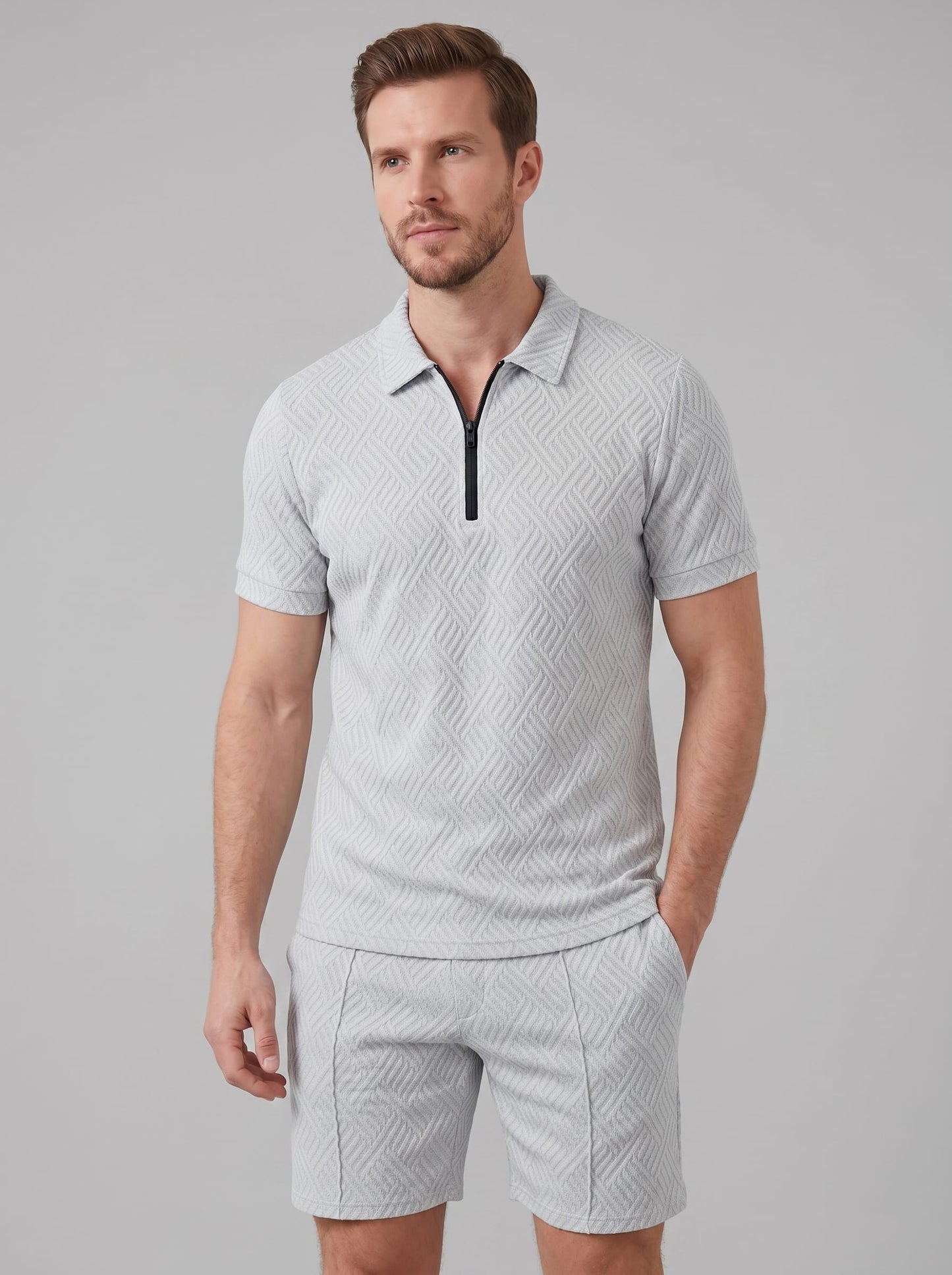 Camden Textured Zip Polo and Shorts Set_7