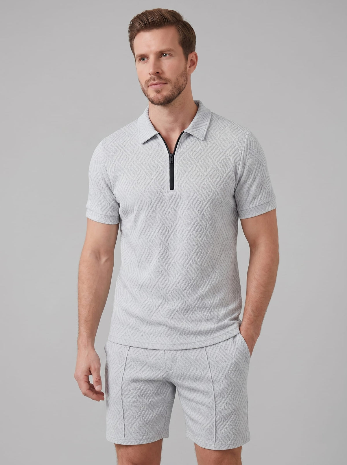 Camden Textured Zip Polo and Shorts Set
