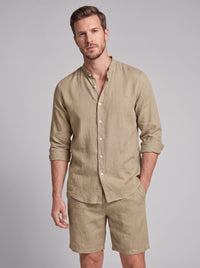 Canyon Linen Band Collar Shirt and Shorts Set