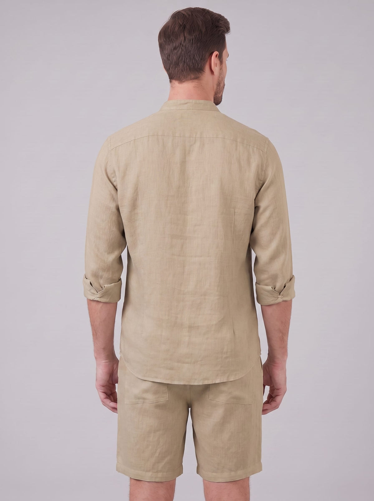 Canyon Linen Band Collar Shirt and Shorts Set