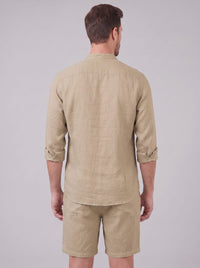 Canyon Linen Band Collar Shirt and Shorts Set