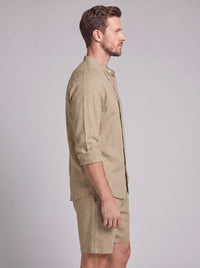 Canyon Linen Band Collar Shirt and Shorts Set