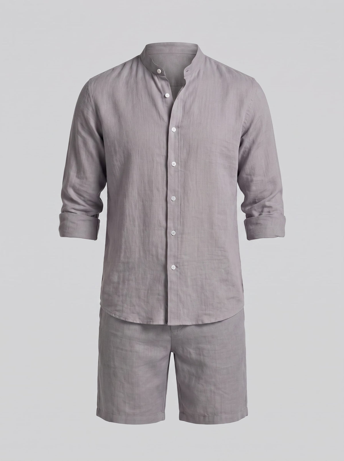 Canyon Linen Band Collar Shirt and Shorts Set_2