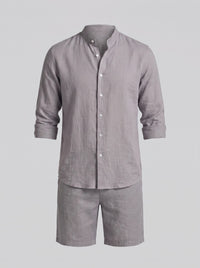 Canyon Linen Band Collar Shirt and Shorts Set