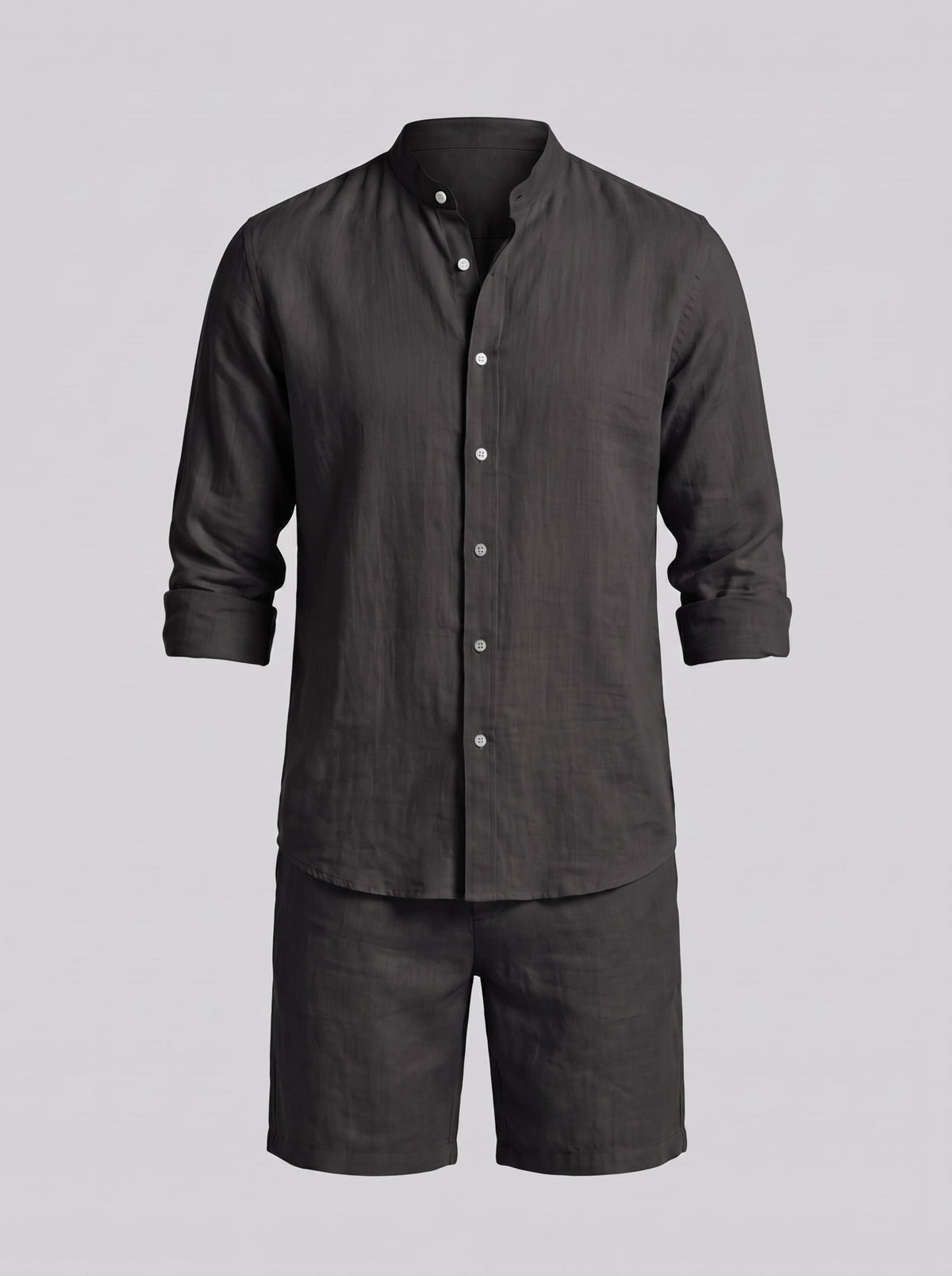 Canyon Linen Band Collar Shirt and Shorts Set_20