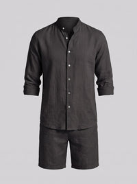 Canyon Linen Band Collar Shirt and Shorts Set